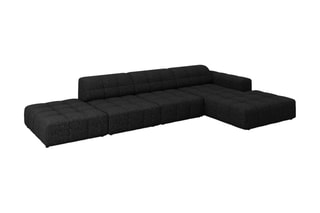 Canapé d’angle droit Chicago - Noir - 5 places - En tissu chenille