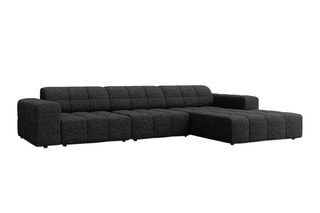 Canapé d'angle droit Chicago - Noir - 4 places - En tissu chenille