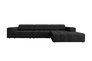 Canapé d'angle droit Chicago - Noir - 4 places - En tissu chenille