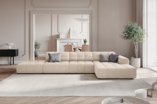 Canapé d'angle droit Chicago - Beige - 5 places - Tissu chenille