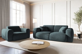 Fauteuil Nolio - Bleu pétrole chiné - En tissu chenille