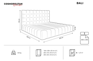 Lit-coffre avec tête de lit Bali - Beige clair - Toucher velours - Couchage 200 x 200 cm