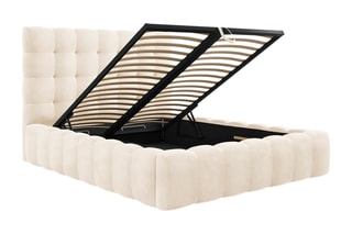 Lit-coffre Bali - Beige clair - Toucher velours - Couchage 160 x 200 cm