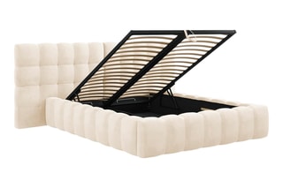Lit-coffre Bali - Beige clair - Toucher velours - Couchage 160 x 200 cm