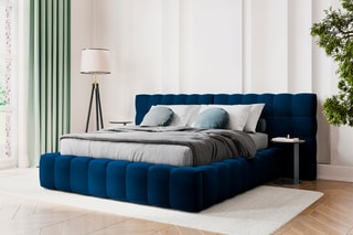 Lit-coffre Bali - Bleu roi - Toucher velours - Couchage 180 x 200 cm