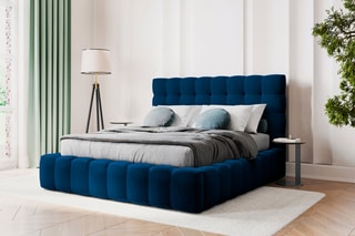 Lit-coffre Bali - Bleu roi - Toucher velours - Couchage 200 x 200 cm