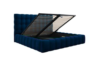 Lit-coffre Bali - Bleu roi - Toucher velours - Couchage 200 x 200 cm
