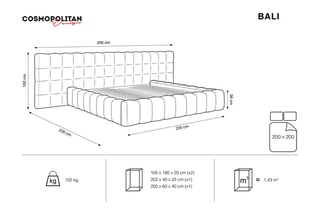 Lit-coffre Bali - Bleu roi - Toucher velours - Couchage 200 x 200 cm
