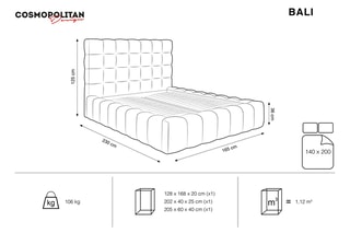 Lit-coffre Bali - Beige clair - Toucher velours - Couchage 140 x 200 cm