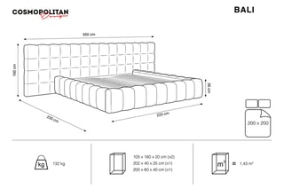 Lit-coffre avec tête de lit Bali - Beige clair - Toucher velours - Couchage 200 x 200 cm