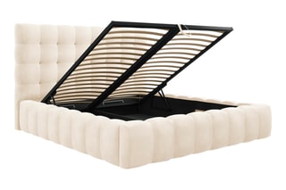 Lit-coffre Bali - Beige clair - Toucher velours - Couchage 180 x 200 cm