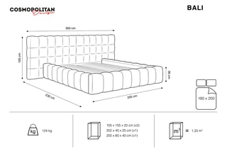 Lit-coffre Bali - Beige clair - Toucher velours - Couchage 180 x 200 cm