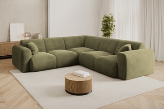 Canapé d’angle symétrique Nolio - Vert clair - 5 places - En tissu velours