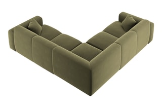 Canapé d’angle symétrique Nolio - Vert clair - 5 places - En tissu velours