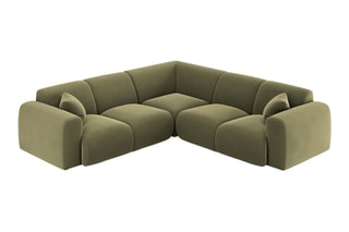 Canapé d’angle symétrique Nolio - Vert clair - 5 places - En tissu velours