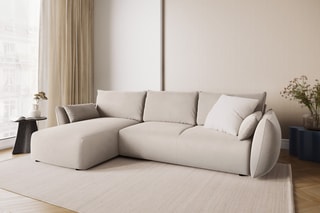 Canapé d’angle gauche convertible Matera - Beige - 4 places - En tissu velours