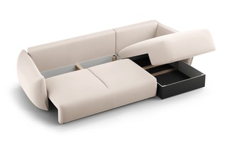 Canapé d’angle gauche convertible Matera - Beige - 4 places - En tissu velours