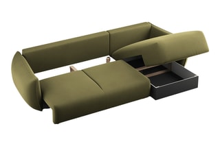 Canapé d’angle gauche convertible Matera - Kaki - 4 places - En tissu velours
