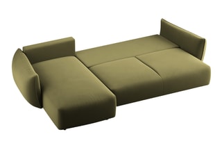 Canapé d’angle gauche convertible Matera - Kaki - 4 places - En tissu velours