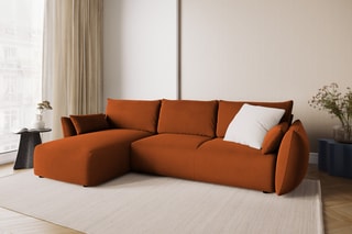 Canapé d’angle gauche convertible Matera - Rouge brique - 4 places - En tissu velours