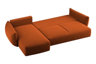 Canapé d’angle gauche convertible Matera - Rouge brique - 4 places - En tissu velours