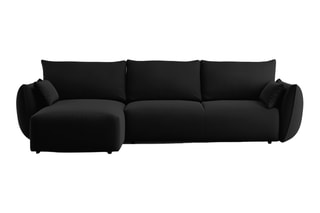 Canapé d’angle gauche convertible Matera - Noir - 4 places - En tissu velours