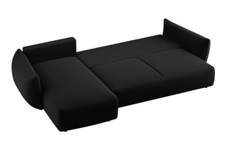 Canapé d’angle gauche convertible Matera - Noir - 4 places - En tissu velours