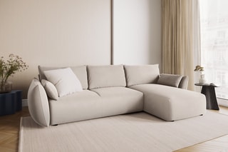 Canapé d’angle droit convertible Matera - Beige - 4 places - En tissu velours