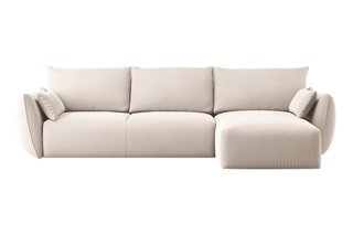 Canapé d’angle droit convertible Matera - Beige - 4 places - En tissu velours