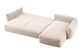 Canapé d’angle droit convertible Matera - Beige - 4 places - En tissu velours