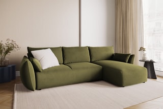 Canapé d’angle droit convertible Matera - Kaki - 4 places - En tissu velours