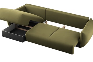 Canapé d’angle droit convertible Matera - Kaki - 4 places - En tissu velours