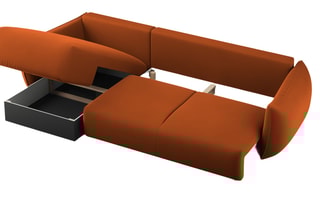 Canapé d’angle droit convertible Matera - Rouge brique - 4 places - En tissu velours