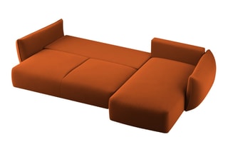 Canapé d’angle droit convertible Matera - Rouge brique - 4 places - En tissu velours