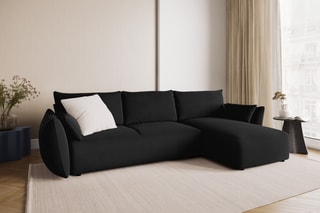 Canapé d’angle droit convertible Matera - Noir - 4 places - En tissu velours