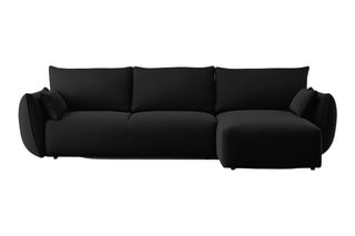 Canapé d’angle droit convertible Matera - Noir - 4 places - En tissu velours