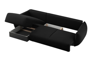 Canapé d’angle droit convertible Matera - Noir - 4 places - En tissu velours