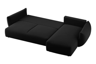 Canapé d’angle droit convertible Matera - Noir - 4 places - En tissu velours