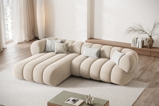 Canapé d’angle gauche Koge - Beige clair - 5 places - En tissu velours