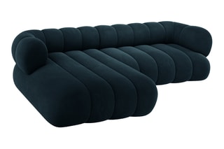 Canapé d’angle gauche Koge - Bleu pétrole - 5 places - En tissu velours