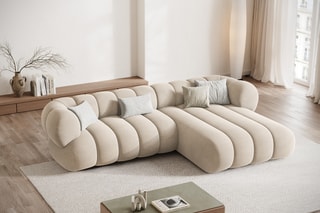 Canapé d’angle droit Koge - Beige clair - 5 places - En tissu velours