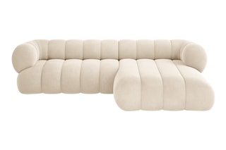 Canapé d’angle droit Koge - Beige clair - 5 places - En tissu velours