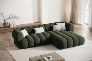 Canapé d’angle droit Koge - Vert foncé - 5 places - En tissu velours