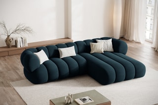 Canapé d’angle droit Koge - Bleu pétrole - 5 places - En tissu velours