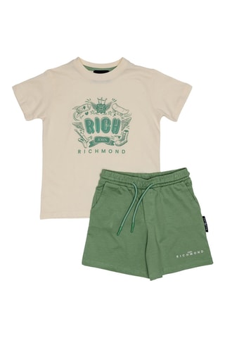 T-shirt en bermuda - Groen en Beige