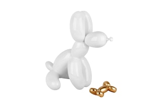 Sculpture Pop Art en résine Chien ballon assis   Blanc et doré