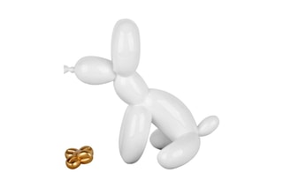 Sculpture Pop Art en résine Chien ballon assis   Blanc et doré