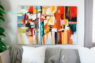 3 tableaux peints sur toile Abstrait tris graffiti multicolore