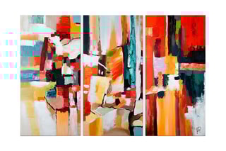 3 tableaux peints sur toile Abstrait tris graffiti multicolore