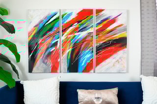 Triptyque peint sur toile Abstrait tris vague multicolore